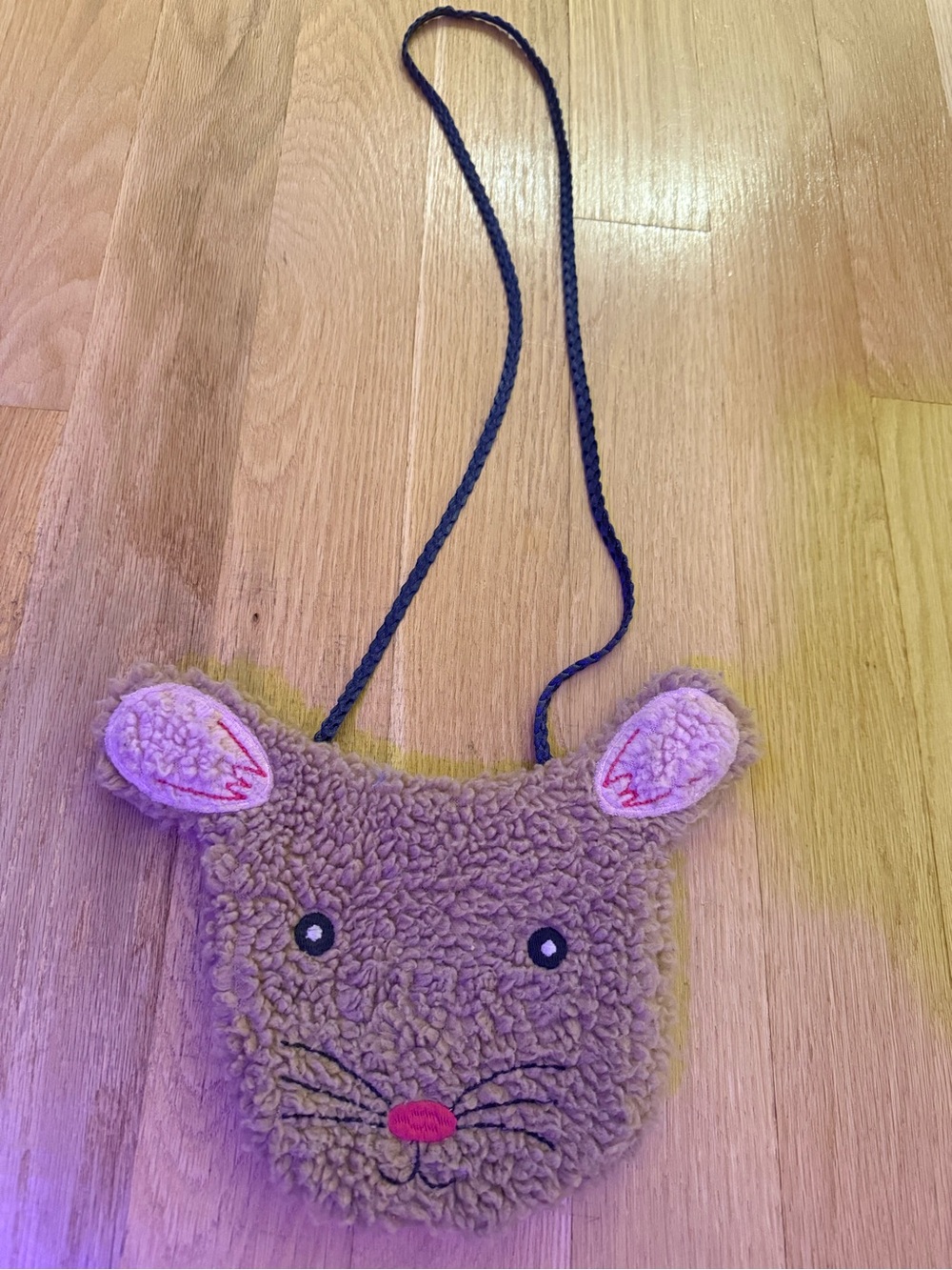 Kids Mini Boden Brown Fuzzy Animal Crossbody Purse